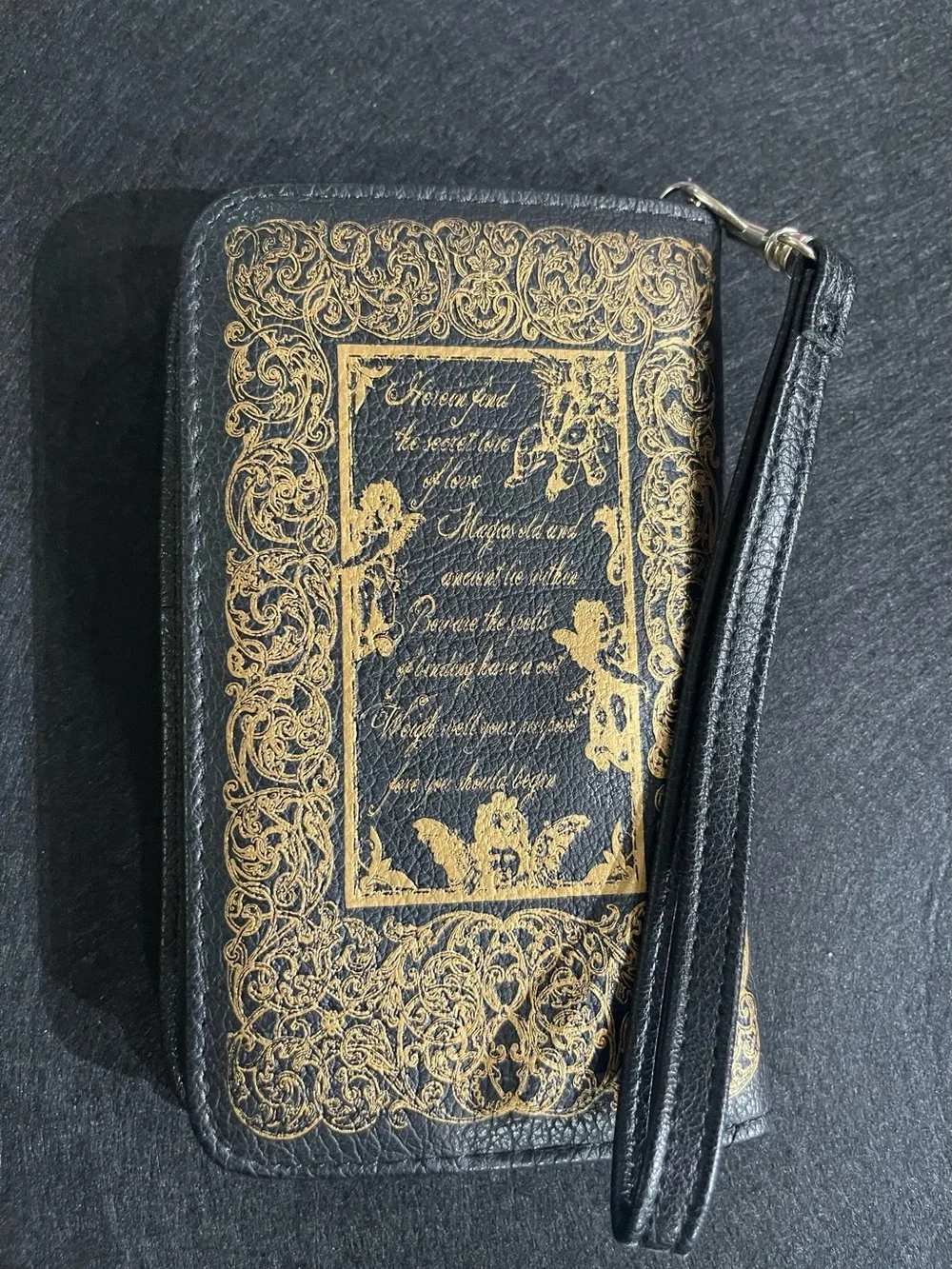 Black & Gold Book-Style Wristlet Phone Wallet - Men Bags